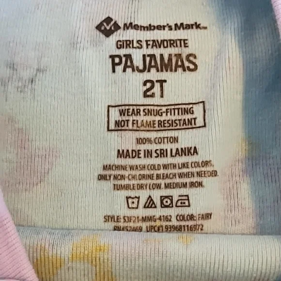 Pajama Set Girls Size 2T Fairy Butterfly Hearts Member's Mark Green Pink Yellow - Picture 5 of 9